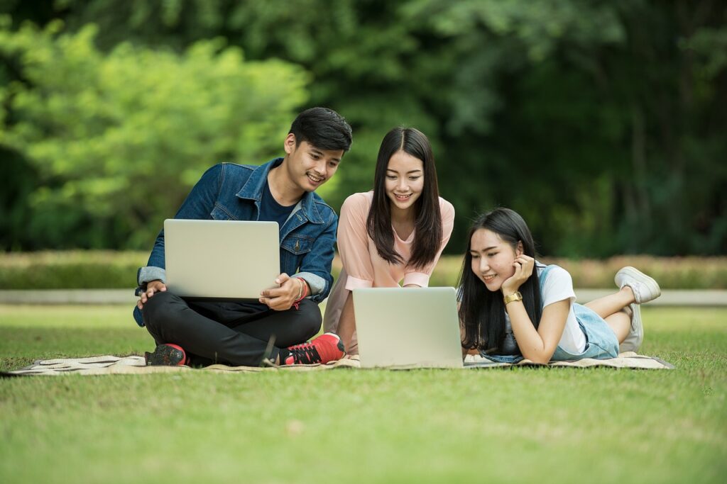 students on laptops