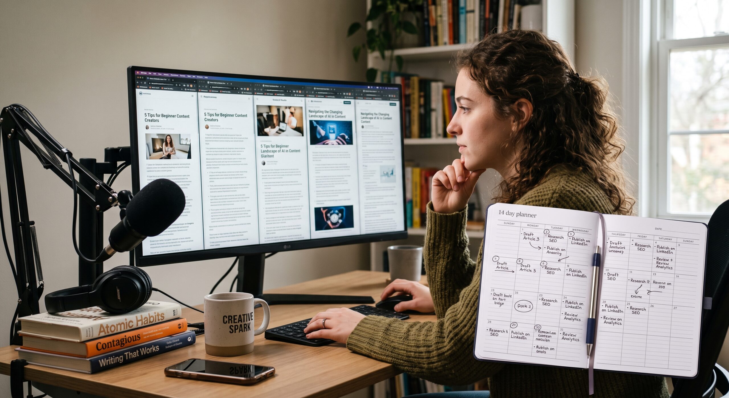 Beginner reviewing five published affiliate posts and planning the next 14 days